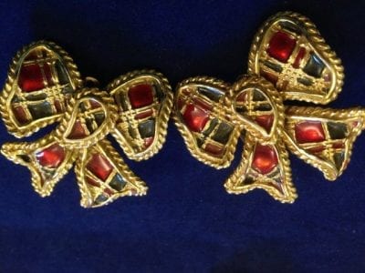 IMG 0730 Vintage 1970s 1980s Butler and Wilson Tartan Bow Earrings