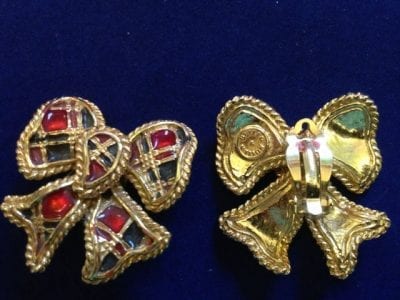 IMG 0731 Vintage 1970s 1980s Butler and Wilson Tartan Bow Earrings