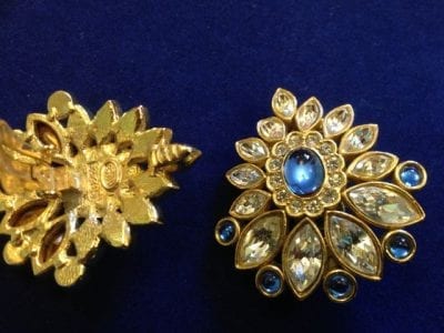 IMG 0739 1960s Sphinx Clip Earrings - Blue Rhinestones