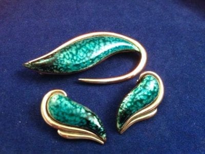 IMG 0833 Matisse 1950s Teal Enamel Brooch and Earrings Set