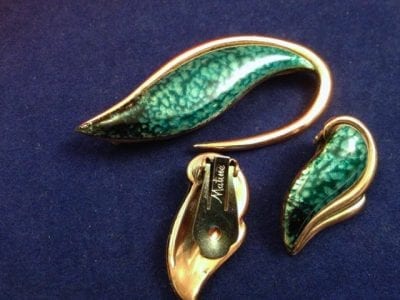 IMG 0835 Matisse 1950s Teal Enamel Brooch and Earrings Set