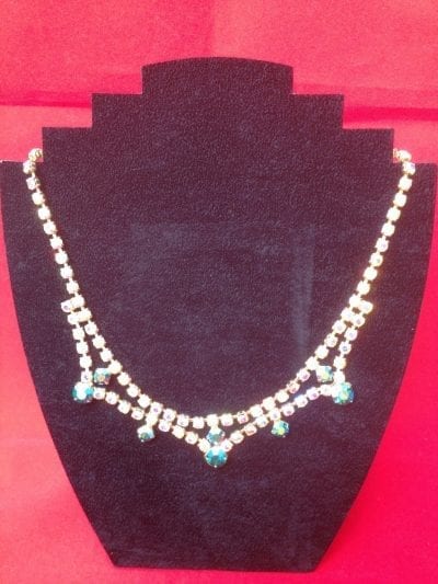 IMG 1357 scaled 1940-1950 VIntage Green and Aurora Borealis glass necklace