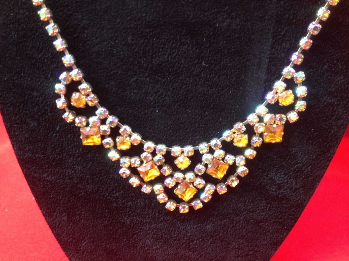 1950 Vintage Aurora Borealis and Citrine Necklace - Jewels Past ...