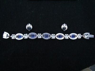 chromebluebracelet2 1930s Chrome Blue Bracelet and Earrings
