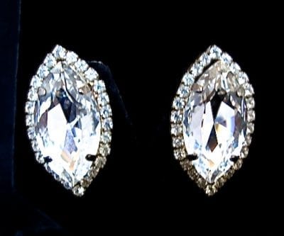 clearrhinestone 1950s Vintage Huge Clip Earrings-Clear Rhinestones