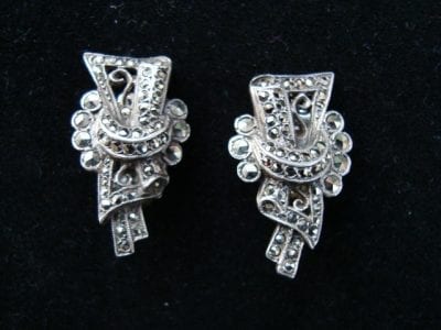 clipearings 1930 1940 Silver Marcasite Clip Earrings
