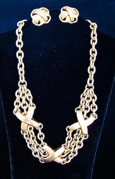 pearlearingsset 1980s Erwin Pearl Satin Gold Earrings and Necklace