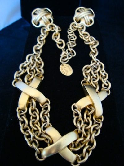 pearlearingsset3 1980s Erwin Pearl Satin Gold Earrings and Necklace