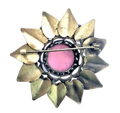 Czech Pink Flower Brooch