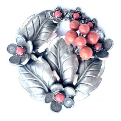 Neiger Silver Coral Brooch