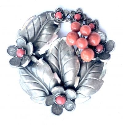 Neiger Silver Coral Brooch
