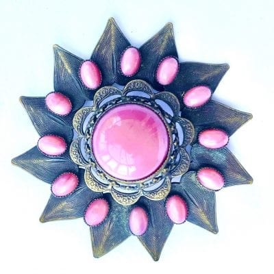 Czech Pink Flower Brooch