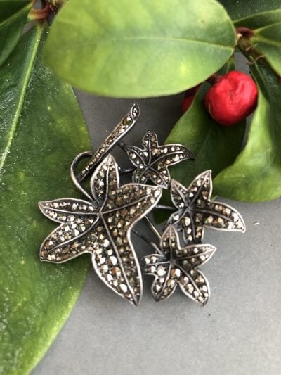 Sterling Silver Marcasite Leaf Brooch