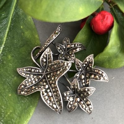 Sterling Silver Marcasite Leaf Brooch