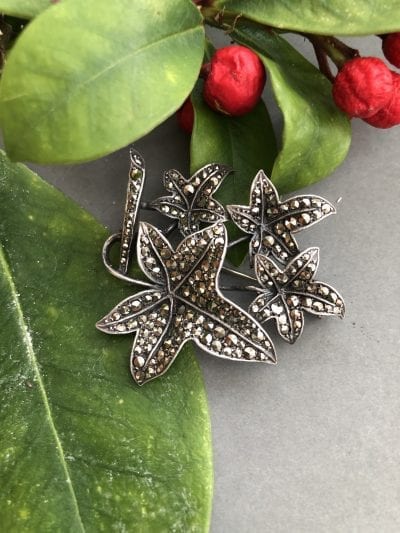 Sterling Silver Marcasite Leaf Brooch