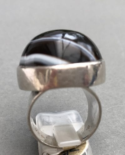 1980s Agate Silver Ring