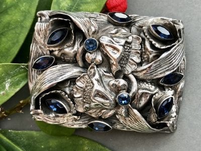 Sterling Sapphire Glass Brooch