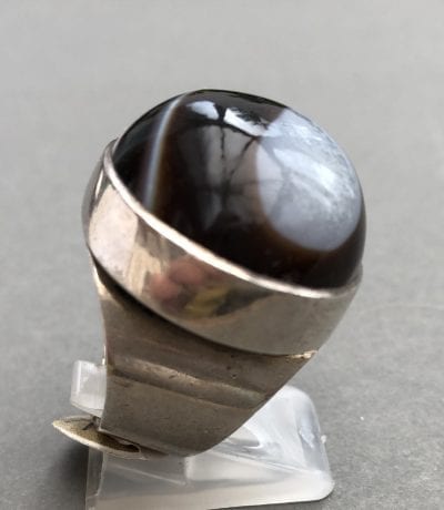 1980s Agate Silver Ring