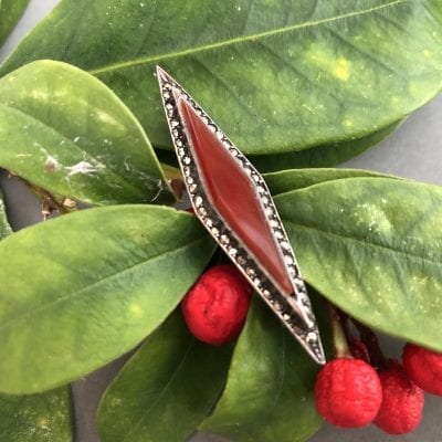 1920s Carnelian Marcasite Brooch