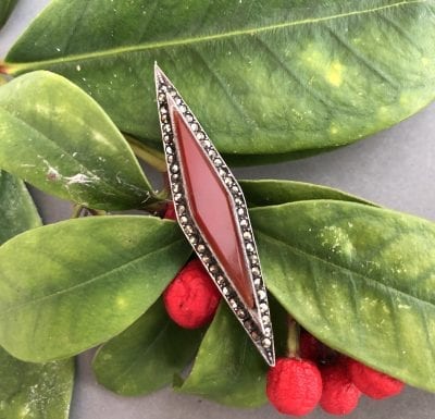 1920s Carnelian Marcasite Brooch