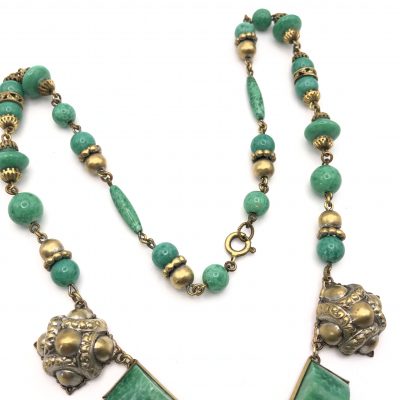 1920s Neiger Green Panel and beaded Necklace