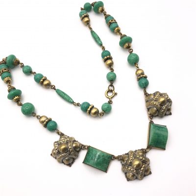 1920s Neiger Green Panel and beaded Necklace