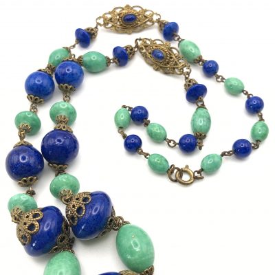 Neiger Lapis Blue and Green Beaded Necklace