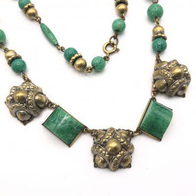 1920s Neiger Green Panel and beaded Necklace