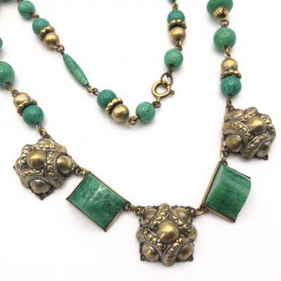 1920s Neiger Green Panel and beaded Necklace