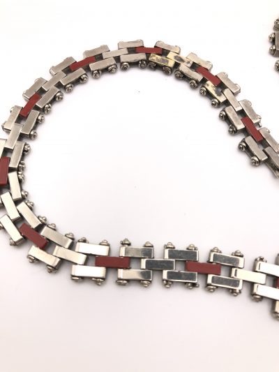 CB34C89E 649F 4EC5 A475 4BA0DC3D54B5 scaled 1930s Jakob Bengel Brickwork and Red Bakelite Necklace