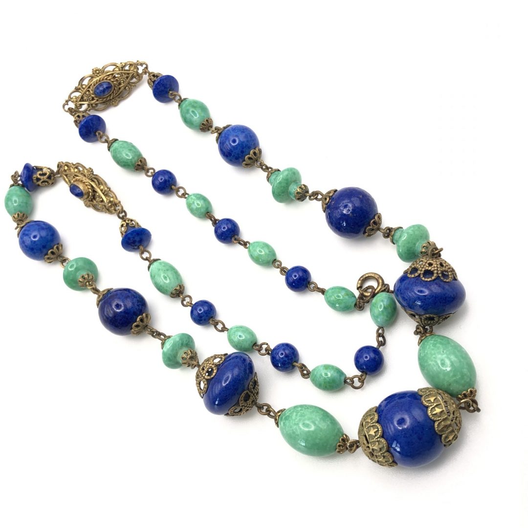 Neiger Lapis Blue and Green Beaded Necklace