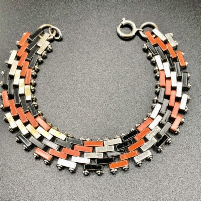 Vintage Jakob Bengel Brickwork Orange and Black Bracelet