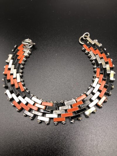 Vintage Jakob Bengel Brickwork Orange and Black Bracelet