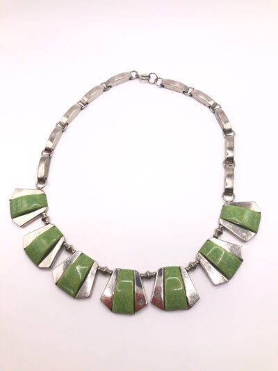 Vintage Jacob Bengel Green Galalith Panel Necklace