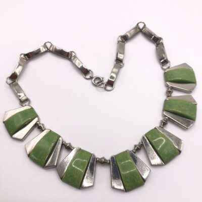 Vintage Jacob Bengel Green Galalith Panel Necklace