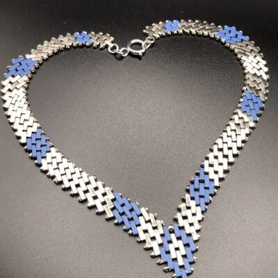 Vintage Jakob Bengel Brickwork (Mauerwerk) Blue and Cream Necklace