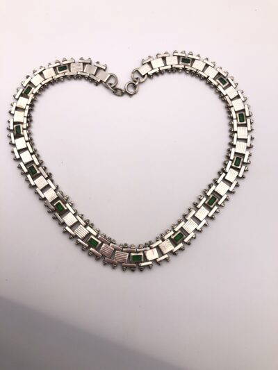 Vintage Jakob Bengel Panel link Necklace with glass inserts