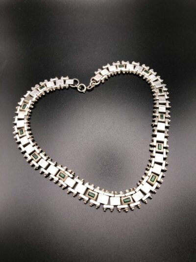 Vintage Jakob Bengel Panel link Necklace with glass inserts