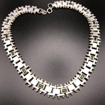 Vintage Jakob Bengel Panel link Necklace with glass inserts
