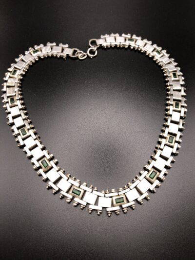 Vintage Jakob Bengel Panel link Necklace with glass inserts