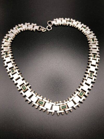 Vintage Jakob Bengel Panel link Necklace with glass inserts