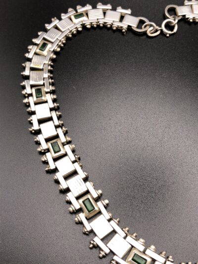 Vintage Jakob Bengel Panel link Necklace with glass inserts
