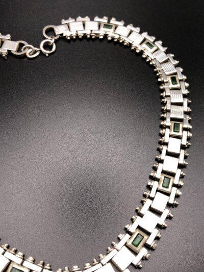 Vintage Jakob Bengel Panel link Necklace with glass inserts