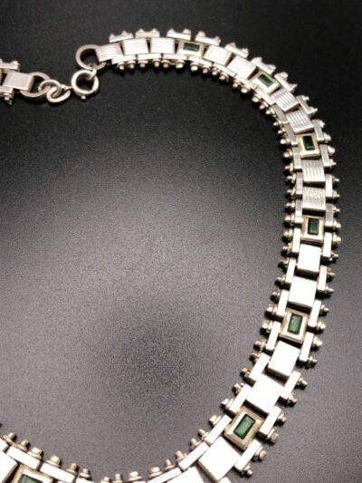 Vintage Jakob Bengel Panel link Necklace with glass inserts