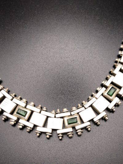 Vintage Jakob Bengel Panel link Necklace with glass inserts